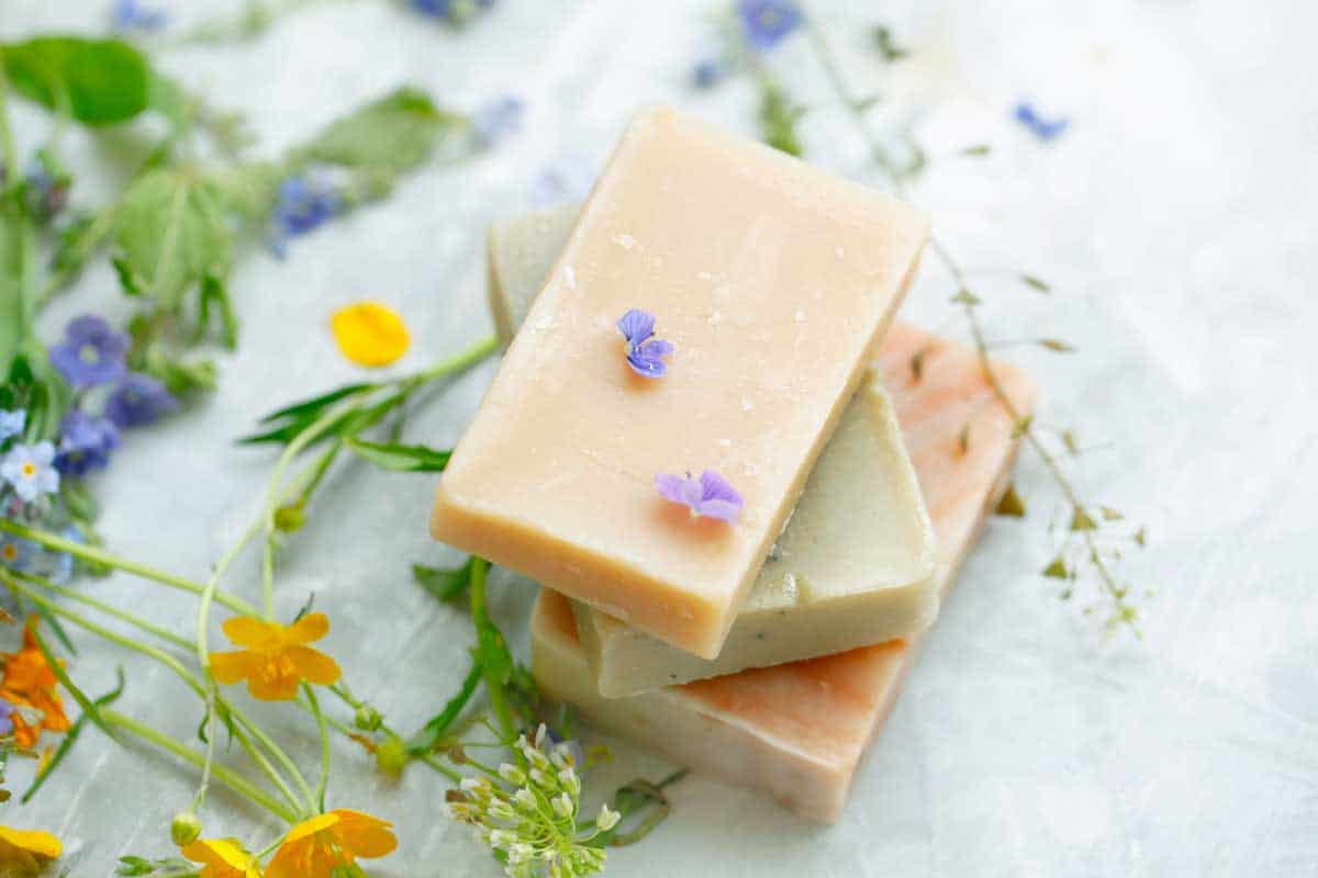 Homemade soap with natural essential oils from plants and flowers, top view closeup photo stock, Does Homemade Soap Expire? [and What Happens Then?]