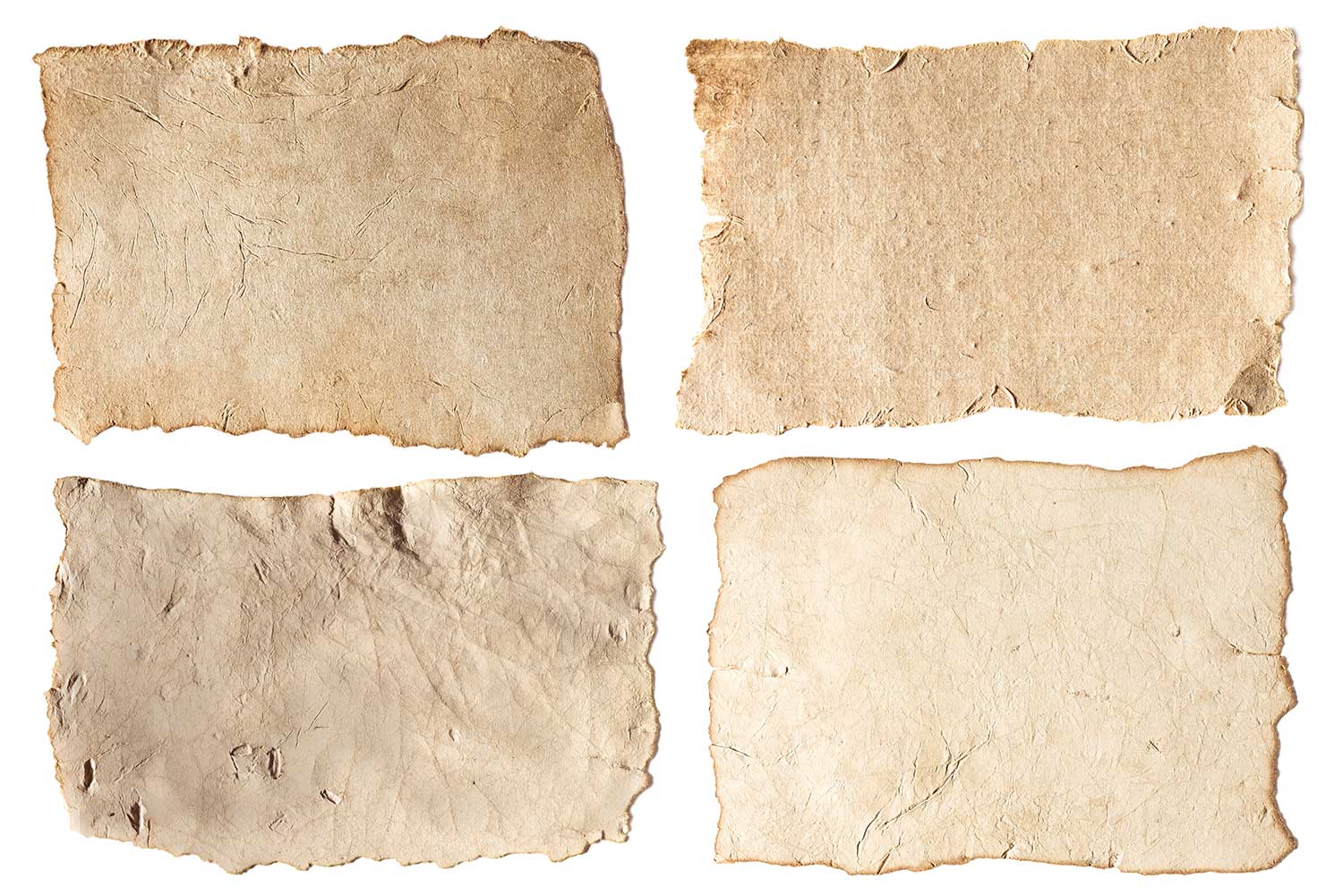 Aged papers set isolated in white background
