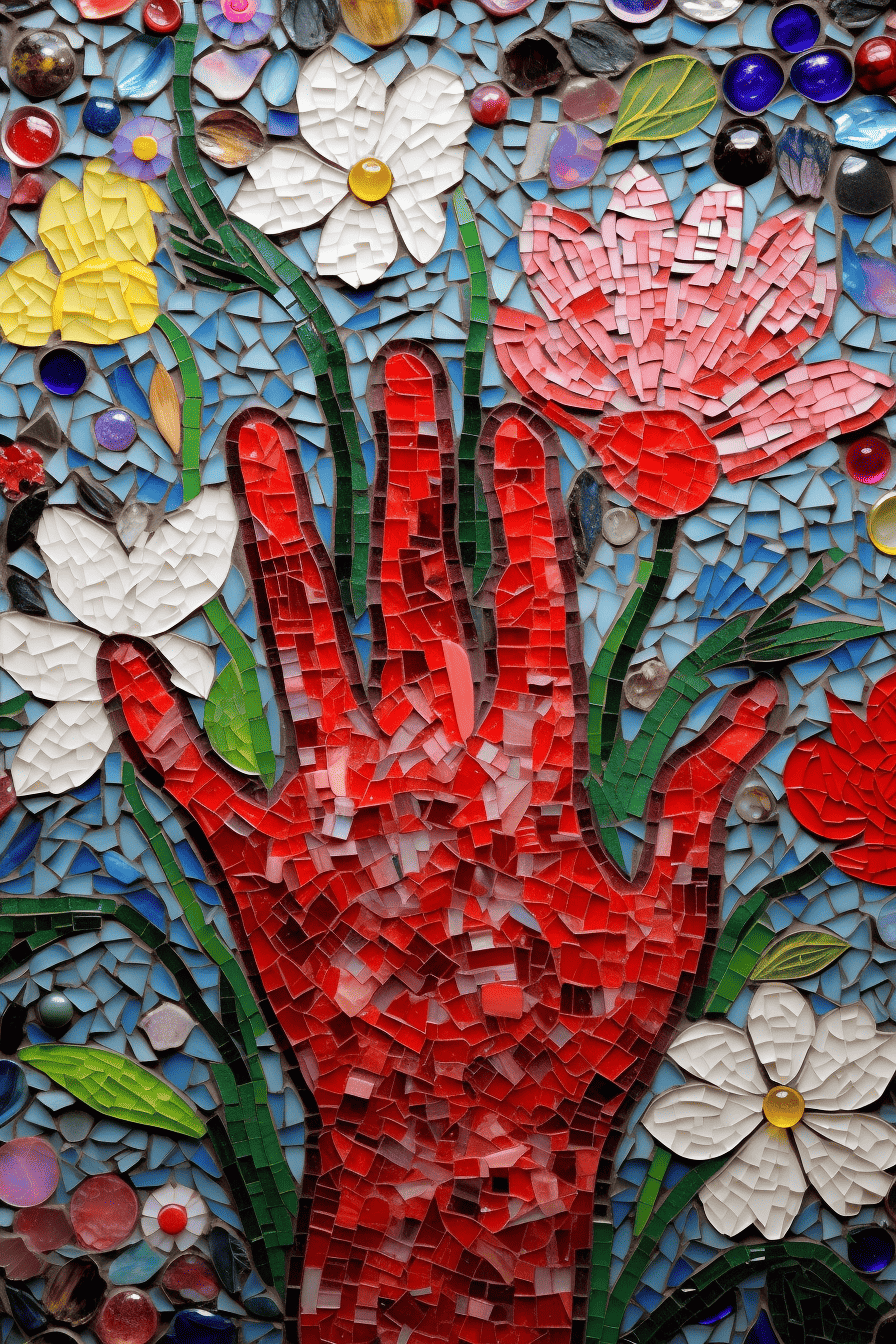 a hyperrealistic image of a mosaic art piece made with vibrant Smalti glass in flower