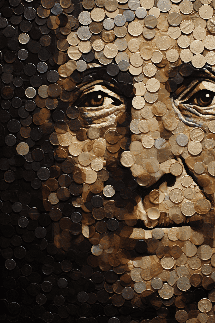 a hyperrealistic mosaic incorporating american coins
