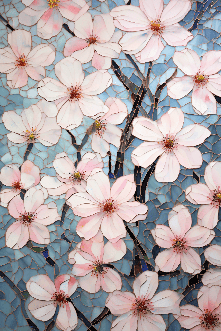 a hyperrealistic photo of a clear glass mosaic, emphasizing the joining lines in an intricate floral pattern