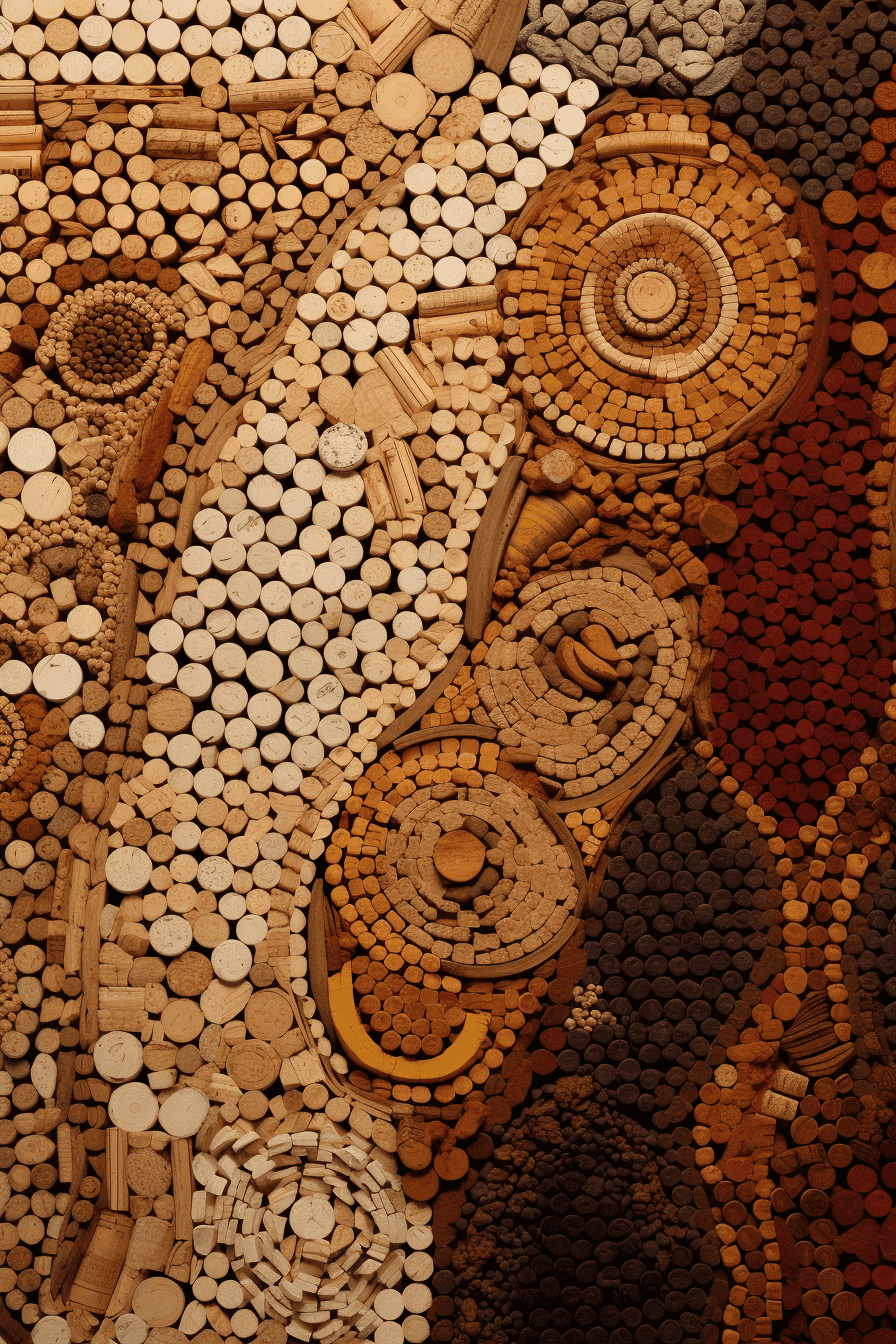 a lifelike representation of a cork mosaic, showcasing its softer texture suitable for walls