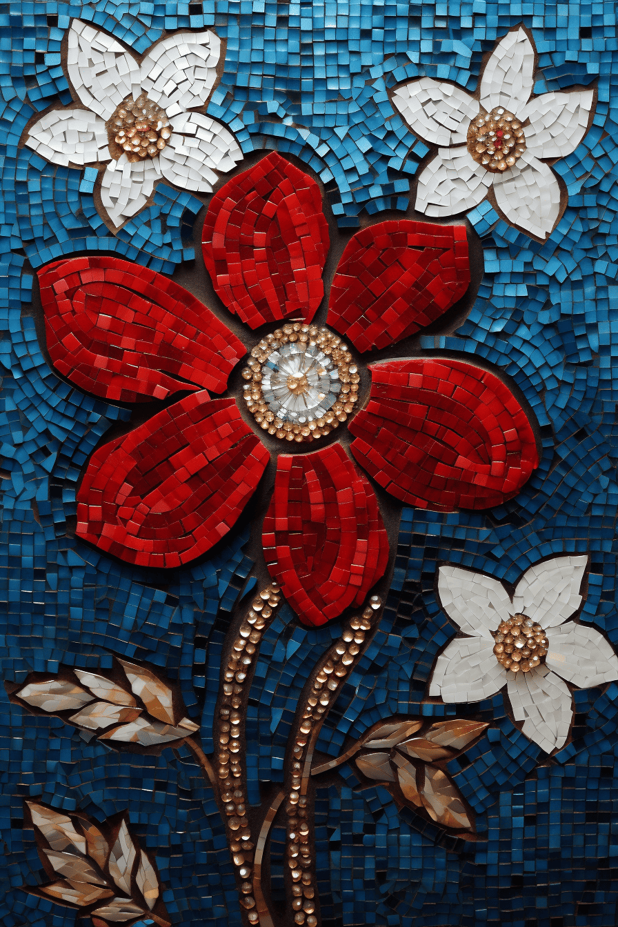 a realistic image of a bead mosaic with intricate floral patterns