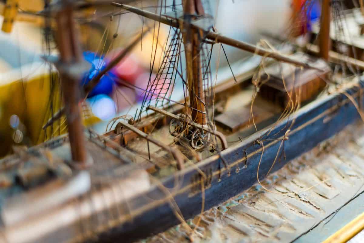 A miniature model of an old naval ship
