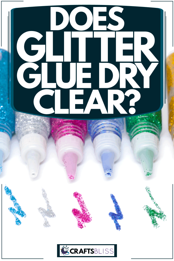 Different colors of glitter glue on a white background