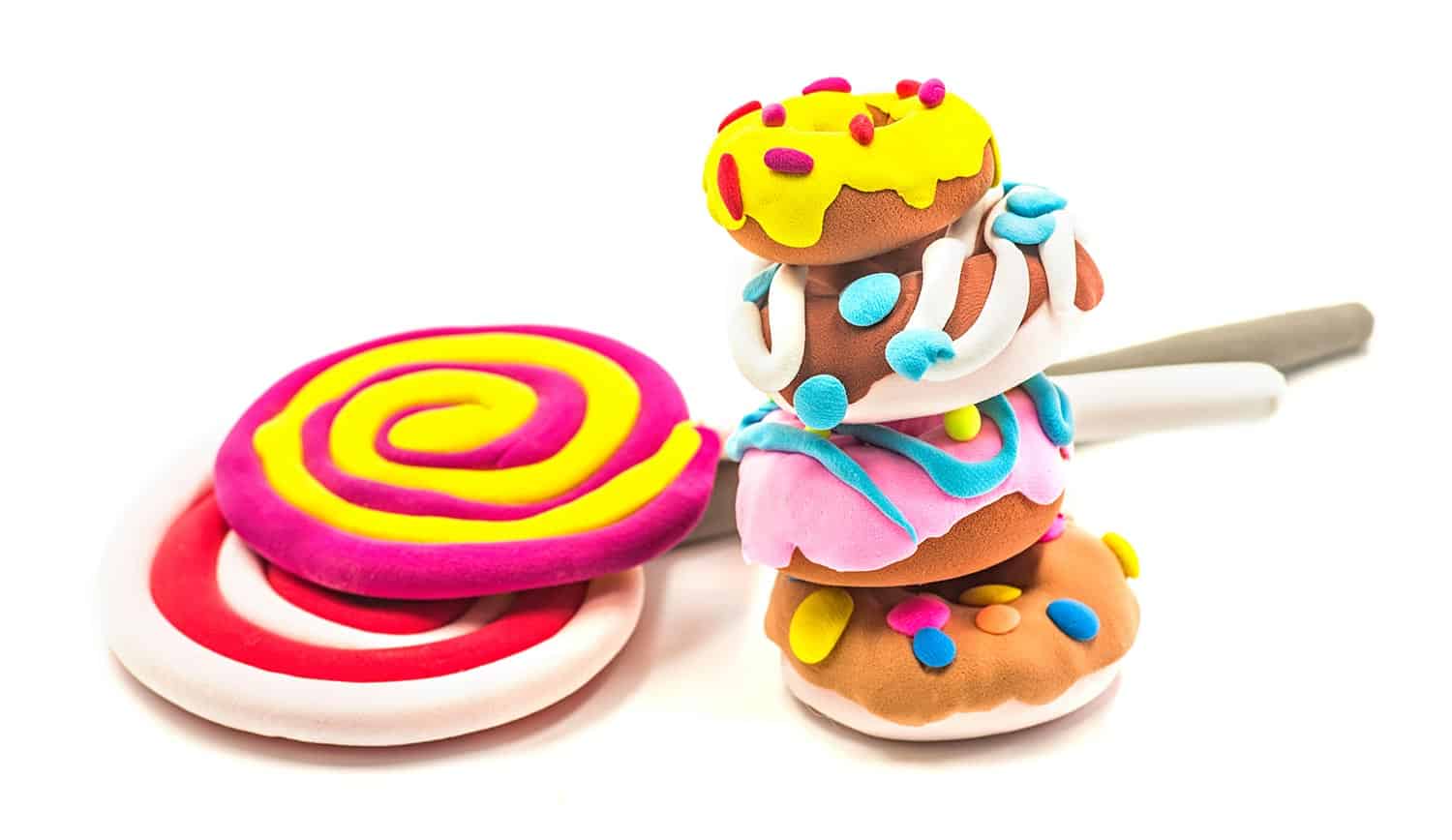 Collection of bright sweets made of plasticine