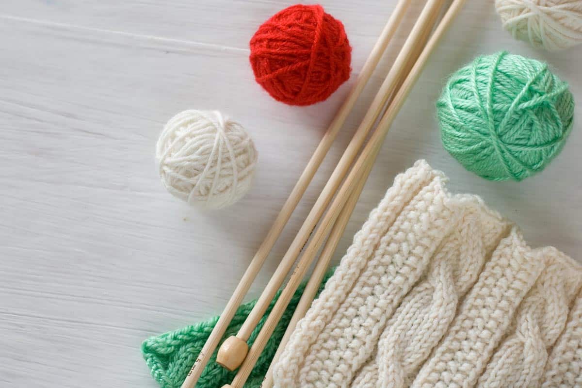 Yarn balls and needles for knitting