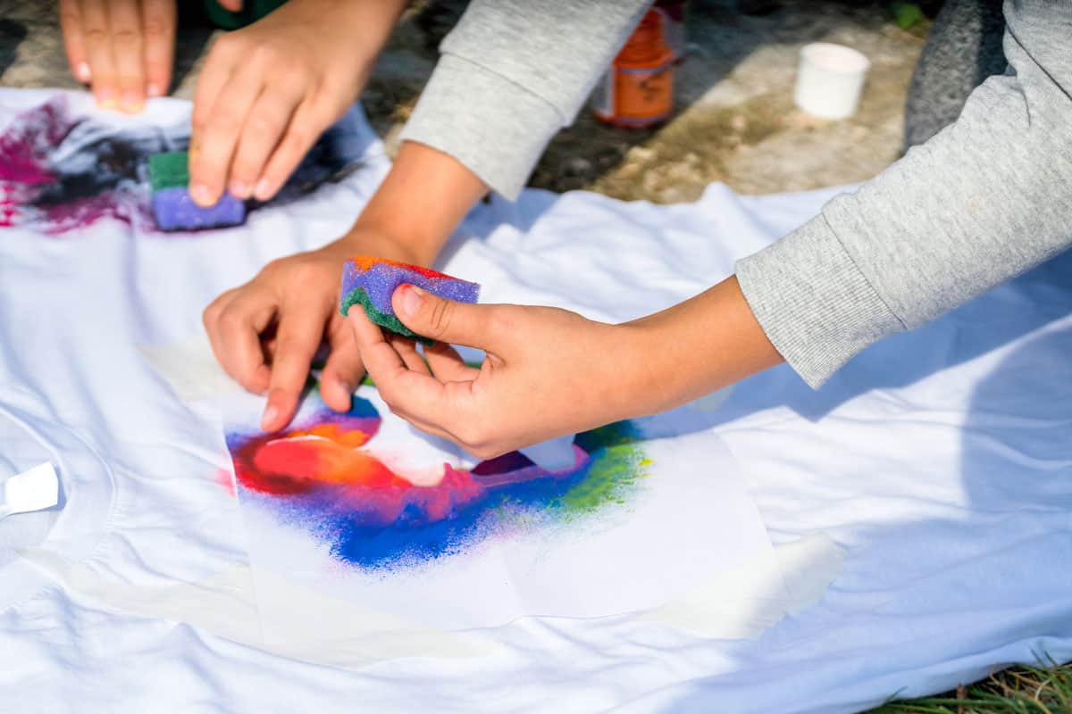 Creating your own t-shirt workshop outside