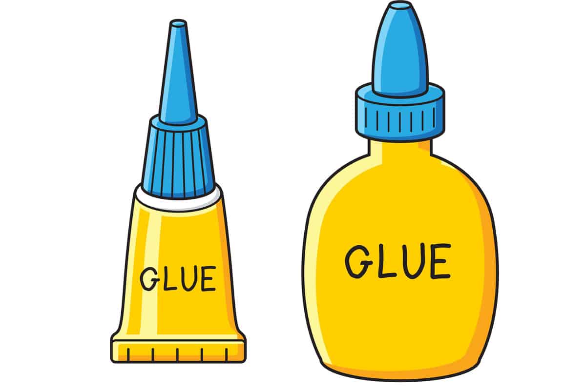 Yellow super glue tube and bottle isolated cartoon vector icons 